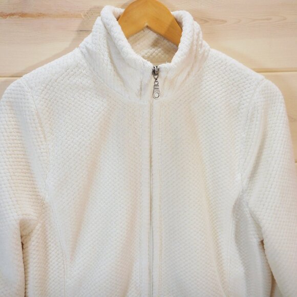 Exertek Women's size L Fleece Jacket Full Zip Pockets Mock Neck Cozy Ivory - Picture 2 of 9